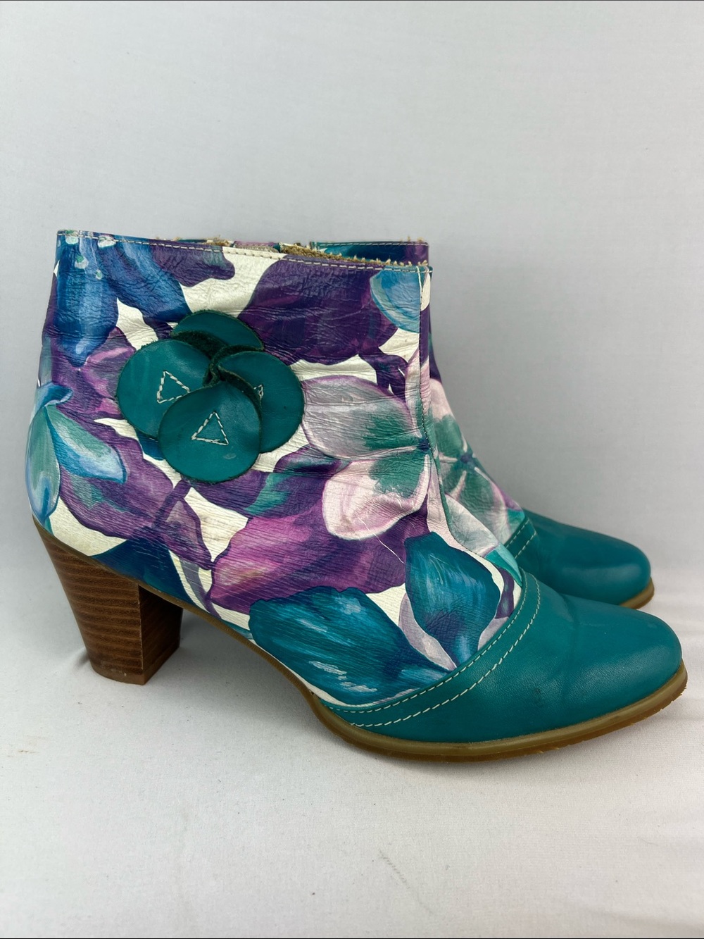 L'Artiste by Spring Step Zamihi Hand-Painted Floral Leather Boots Size 42 US 11